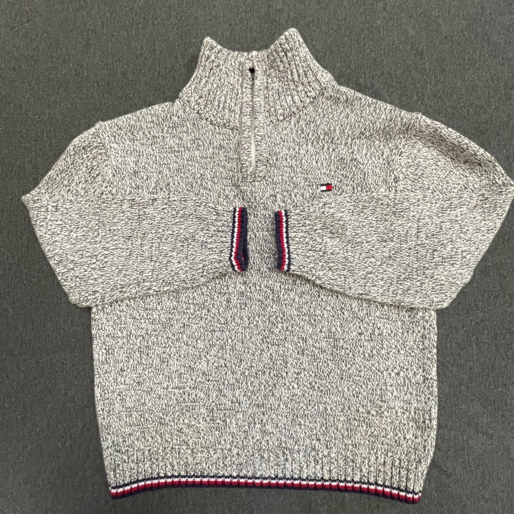 Tommy Hilfiger Boys Grey Marl Quarter Zip Mock Neck Cotton Sweater 3T - Picture 5 of 9